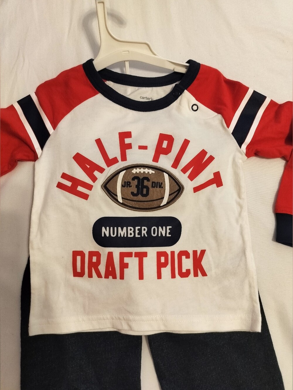 Carter's Half-Pint Draft Pick Long Sleeve Tee And Pants - White & Red